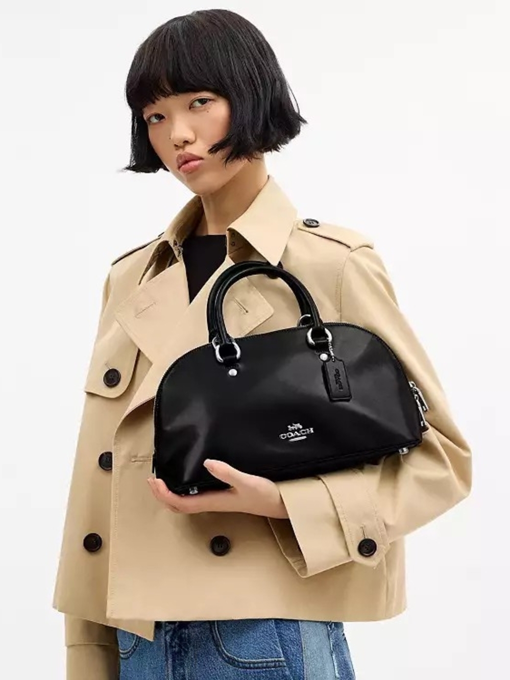 NWT! Coach Black Leather Dome Satchel - Lara Satchel Sv/Black